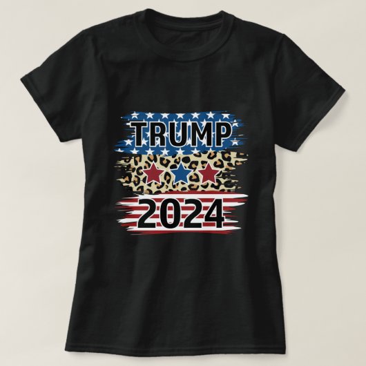 Trump 2024 Fan American Flag Cheetah Pattern T-Shirt (Design vorne)