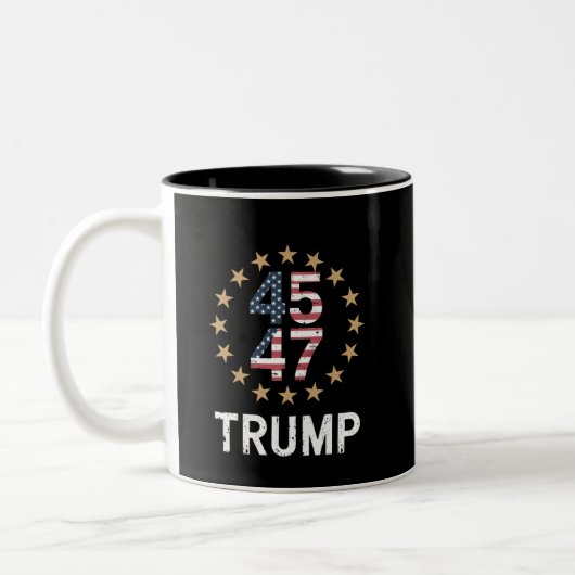 Trump 2024 Flag Amerika zurück 45 47 Zweifarbige Tasse (Links)
