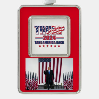 Trump 2024 nimmt Amerika zurück Rahmen-Ornament Silber