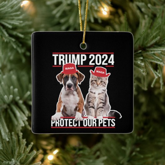 Trump 2024 schützt unsere Haustiere Katzen Hunde M Keramikornament (Baum)