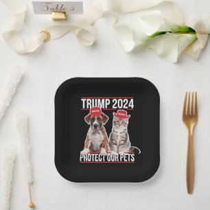 Trump 2024 schützt unsere Haustiere Katzen Hunde M Pappteller