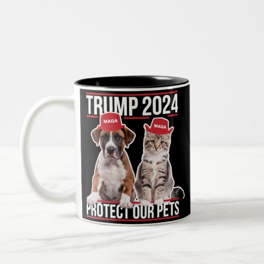 Trump 2024 schützt unsere Haustiere Katzen Hunde M Zweifarbige Tasse (Links)