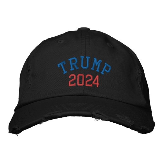 TRUMP 2024 SCHWARZE, DISTRESSIERTE GAP BESTICKTE BASEBALLKAPPE (Vorderseite)