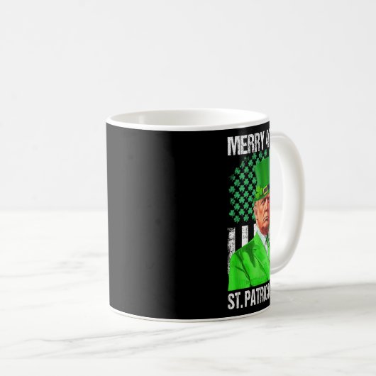 Trump 45 47 Leprechaun Hat Merry 4. von St Patrick Kaffeetasse (VorderseiteRechts)