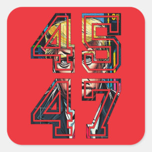 Trump 45 47 Pop Art Präsident der USA Quadratischer Aufkleber