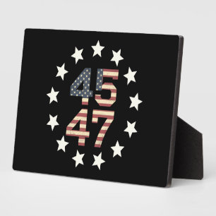 Trump 45 47 Sterne Vintage USA Amerikanische Flagg Fotoplatte