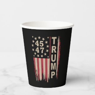 Trump 45 47 Vintage Retro Amerika USA-Flagge Pappbecher