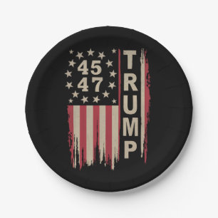 Trump 45 47 Vintage Retro Amerika USA Flagge Pappteller
