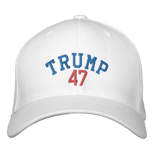 TRUMP 47 FLEXFIT WOOL CAP - WEISS BESTICKTE BASEBALLKAPPE (Vorderseite)