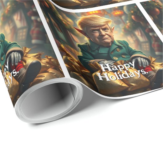 Trump als heiterer Weihnachtself Geschenkpapier (Rolleneckpunkt)