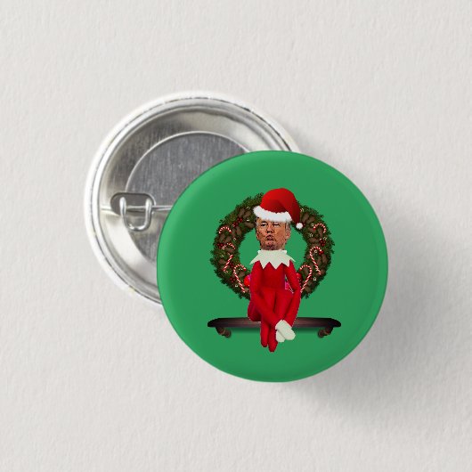 Trump als Weihnachtself Ugly Button (Vorne & Hinten)