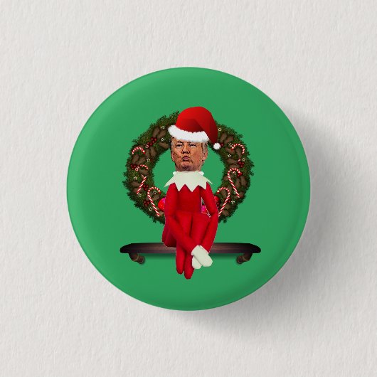 Trump als Weihnachtself Ugly Button (Vorderseite)