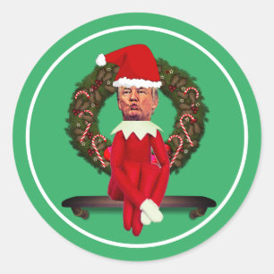 Trump als Weihnachtself Ugly Runder Aufkleber