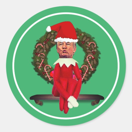 Trump als Weihnachtself Ugly Runder Aufkleber (Vorderseite)