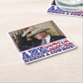 TRUMP-AMERIKA-COWBOY RECHTECKIGER PAPPUNTERSETZER (angewinkelt)