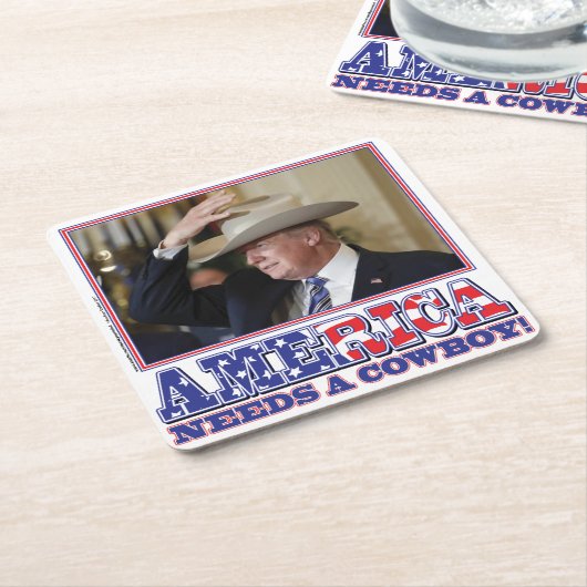 TRUMP-AMERIKA-COWBOY RECHTECKIGER PAPPUNTERSETZER (angewinkelt)