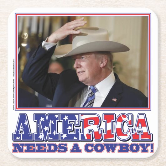 TRUMP-AMERIKA-COWBOY RECHTECKIGER PAPPUNTERSETZER (Vorderseite)