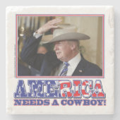 TRUMP-AMERIKA-COWBOY STEINUNTERSETZER (Vorderseite)
