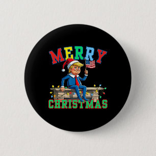 Trump auf Shelf Funny frohe Weihnachtself Familie Button