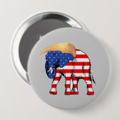 Trump Bad Hair Elephant Round Button Back Button, (Vorne & Hinten)