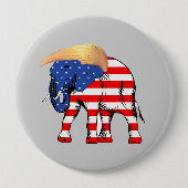 Trump Bad Hair Elephant Round Button Back Button, (Vorderseite)