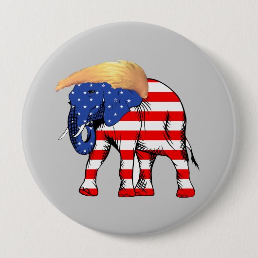 Trump Bad Hair Elephant Round Button Back Button, (Vorderseite)