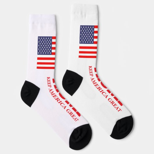 Trump bestickt mit US-Flagge - Behalt Amerika groß Socken (Rechts)