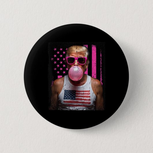 Trump-Blase Gum Pink Sungles Usa Flag Funny _2 Button (Vorderseite)