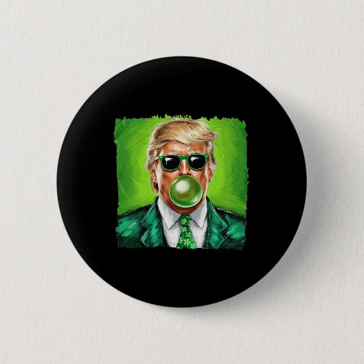 Trump bläst Kaugummi St. Patrick's Day Grün S Button (Vorderseite)