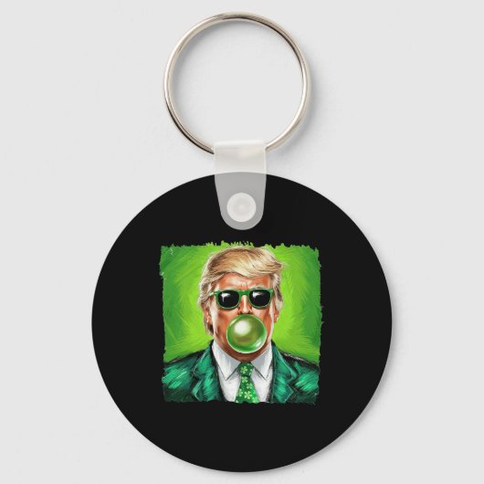 Trump Blowing Bubble Gum St. Patrick's Day Green S Schlüsselanhänger (Vorderseite)