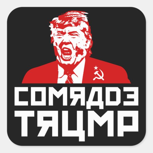 Trump Button: "COMRADE TRUMP" (schwarz) Quadratischer Aufkleber (Vorderseite)