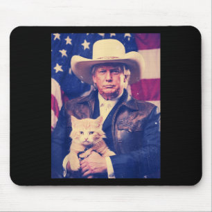 Trump Cat Shirt Funny Cowboy Donald Trump 2024 Ame Mousepad