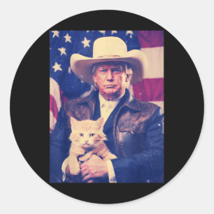 Trump Cat Shirt Funny Cowboy Donald Trump 2024 Ame Runder Aufkleber