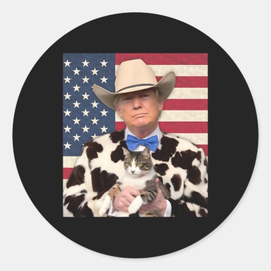 Trump Cat Shirt Funny Cowboy Donald Trump 2024 Ame Runder Aufkleber (Vorderseite)
