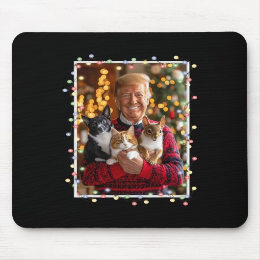 Trump Christmas Sweater Cat Hund Eichhörnchen Päps Mousepad (Vorne)