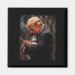 Trump, der eine orange Katze 2024 umarmt, macht Ka Magnet