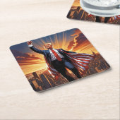 Trump die amerikanischen Superhelden-Untersetzer Rechteckiger Pappuntersetzer (angewinkelt)