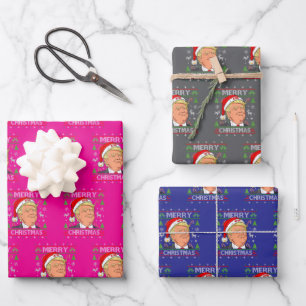 Trump frohe Weihnachten hässliche Weihnachtsgesche Geschenkpapier Set