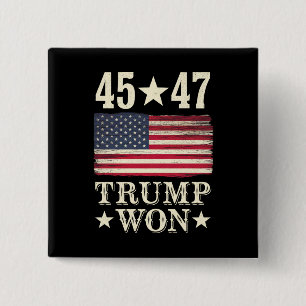 Trump Gewann 2024 45 47. Präsident USA-Flagge Button