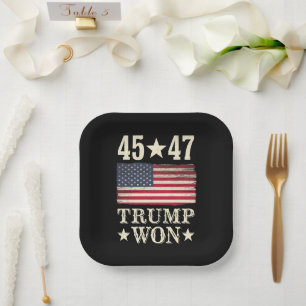 Trump Gewann 2024 45 47. Präsident USA-Flagge Pappteller