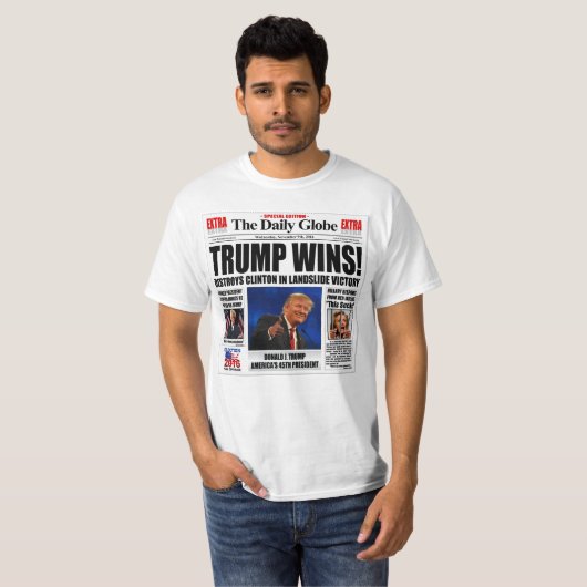 Trump gewinnt! Funny Anti Clinton Newspaper Satire T-Shirt (Vorne ganz)