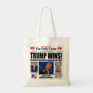 Trump gewinnt! Funny Anti Clinton Newspaper Satire Tragetasche