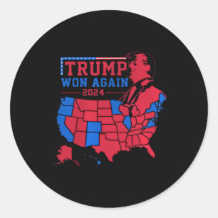 Trump gewinnt im Jahr 2024 erneut die Red Wave Map Runder Aufkleber