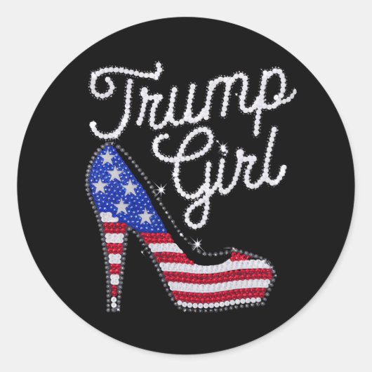 Trump Girl High Heel American Flag Bling Patriot Runder Aufkleber (Vorderseite)