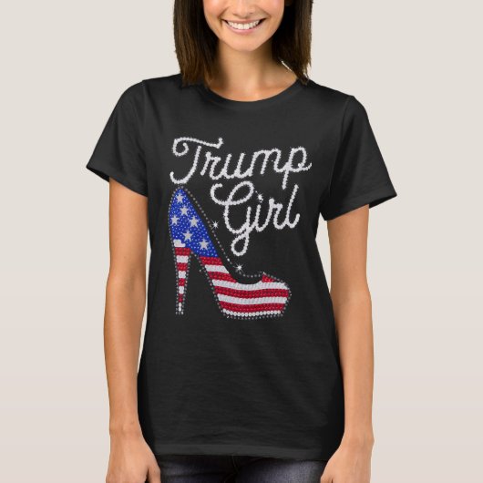 Trump Girl High Heel American Flag Bling Patriot T-Shirt (Vorderseite)