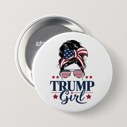 Trump Girl Messy Bun Trump 2024 Wahl Amerikaner Button (Vorne & Hinten)