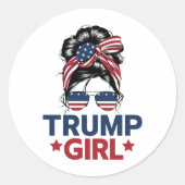 Trump Girl Messy Bun Trump 2024 Wahl Amerikaner Runder Aufkleber (Vorderseite)