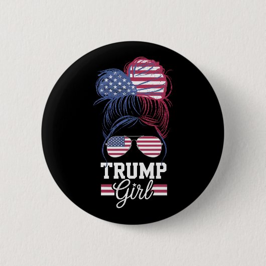 Trump Girl Messy Bun USA 47 Präsident Button (Vorderseite)