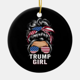Trump Girl Messy Bun USA Flag Trump Wahl 2024 Keramik Ornament