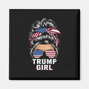 Trump Girl Messy Bun USA Flag Trump Wahl 2024 Magnet